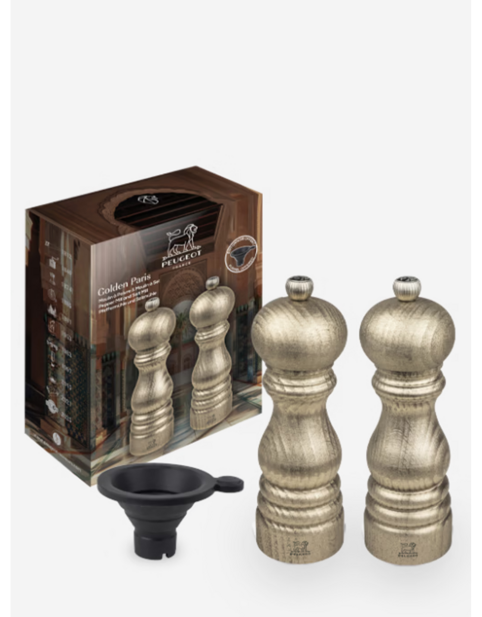 Peugeot France Golden Paris Duo peper- en zoutmolens 18 cm goudkleurige afwerking