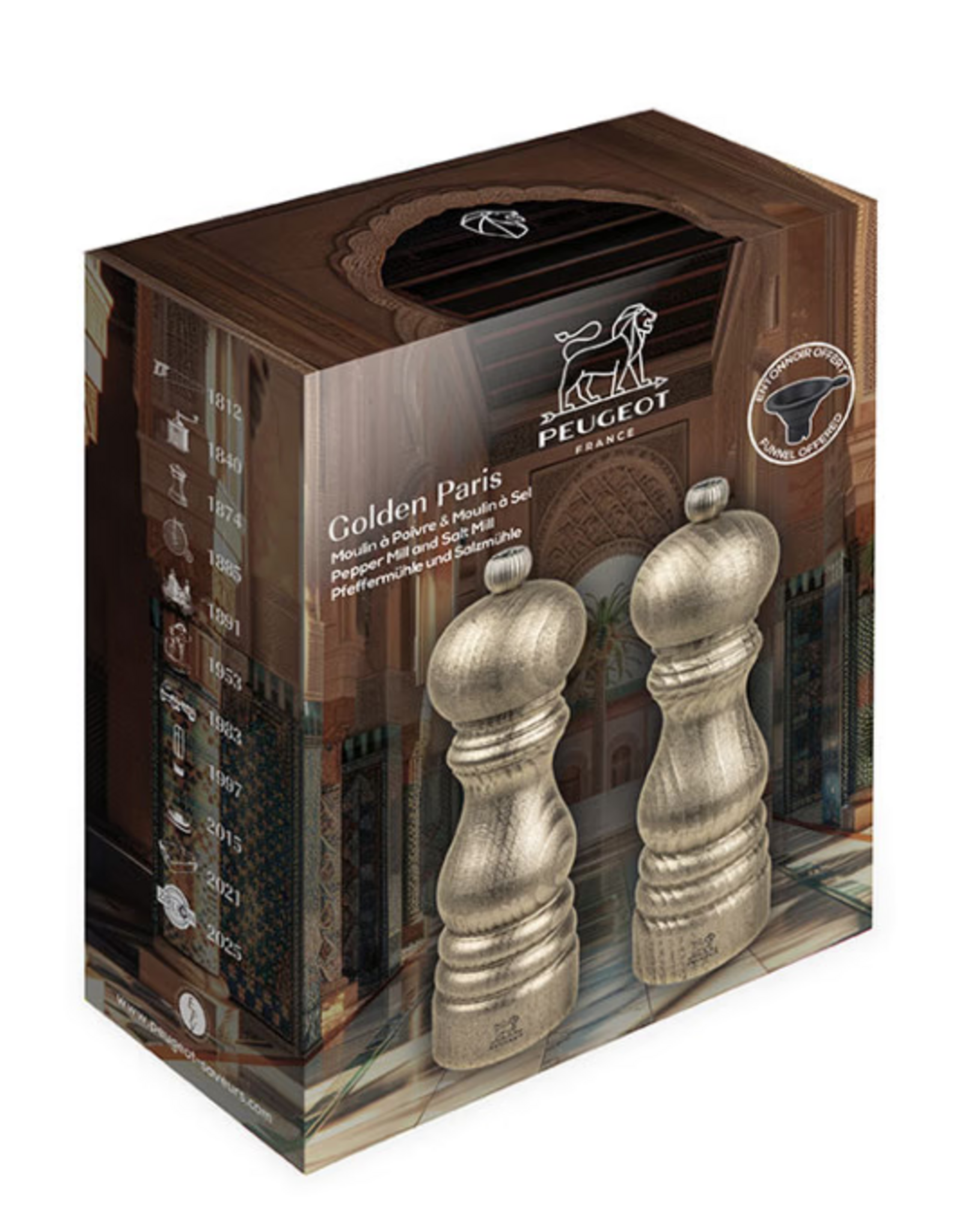Peugeot France Golden Paris Duo peper- en zoutmolens 18 cm goudkleurige afwerking