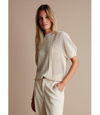 Summum Woman 7s5766-7892/000122-Ivory  Short sleeve ajour sweater viscose polyamide knit