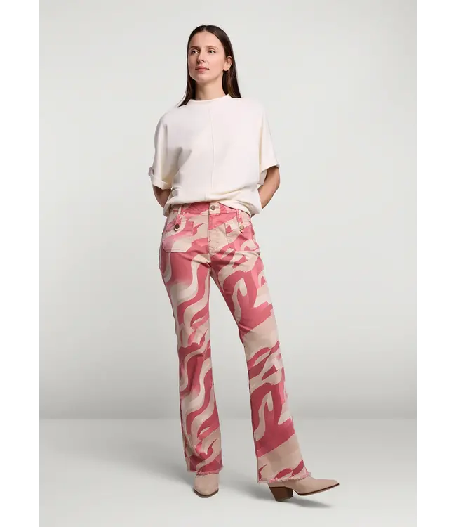 4s2589-11999/000555-BrightCoral  Flared pants fancy printed twill