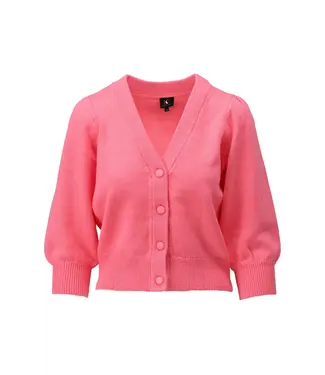 K DESIGN Y823-SunkistCoral  V-hals cardigan met knopen