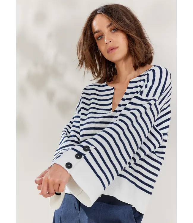 7s5820-7983/000122-Ivory  Oversized sailor sweater nautical knit