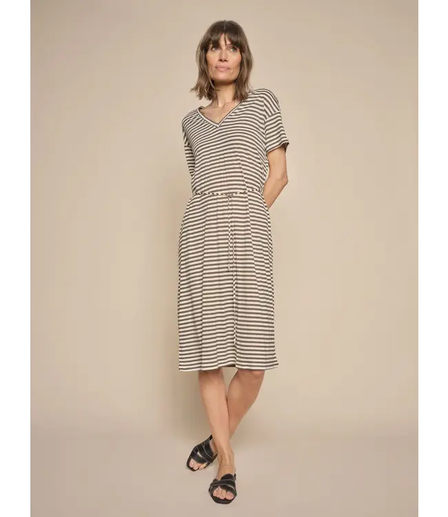 162400/DustyOlive  MMJill V-SS Stripe Dress