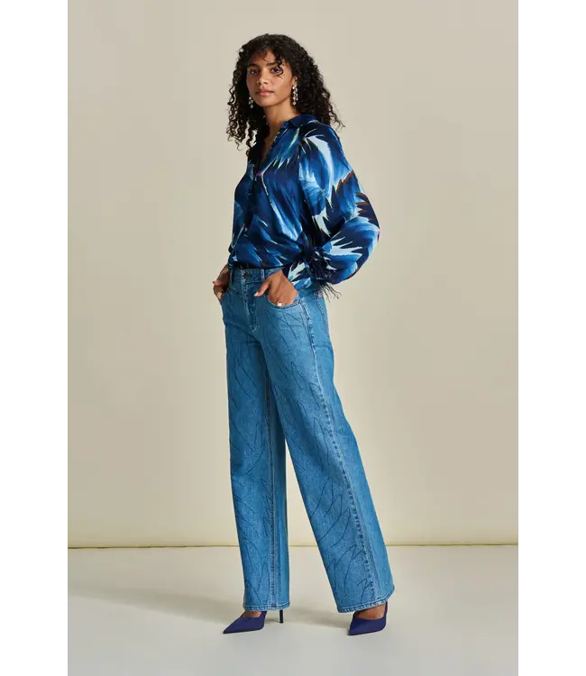 SP7988/Blue  JEANS - Wide Leg Denim Rhinestones