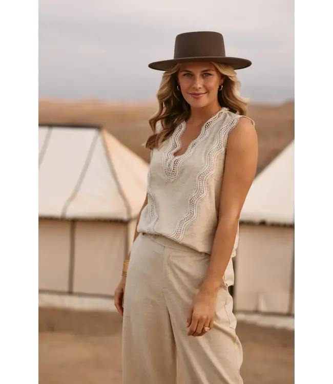 NKS01033/Sand  Maya Top Embroidery