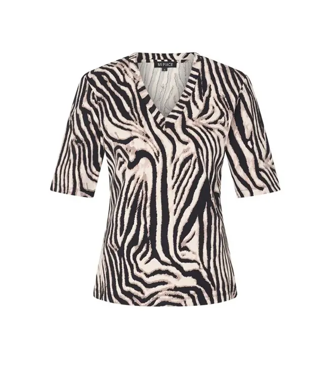 MP202271ZAPT/Black|Kit  T Shirt V Hals Zebra Print