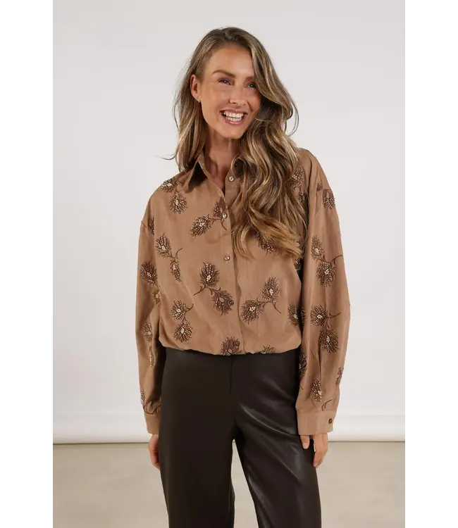 NKF02078/Camel  Iris Blouse Embroidery