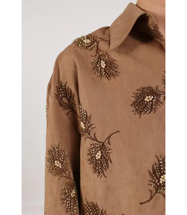 NKF02078/Camel  Iris Blouse Embroidery