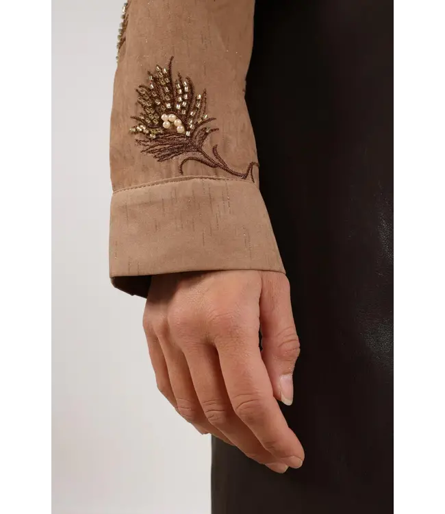 NKF02078/Camel  Iris Blouse Embroidery