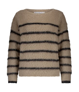 Red Button SRB4616/Latte/Black  Fuzzy Sweater & Stripe