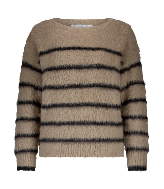 SRB4616/Latte/Black  Fuzzy Sweater & Stripe