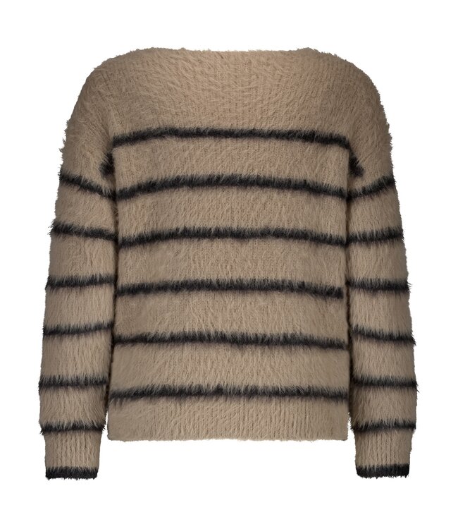 SRB4616/Latte/Black  Fuzzy Sweater & Stripe
