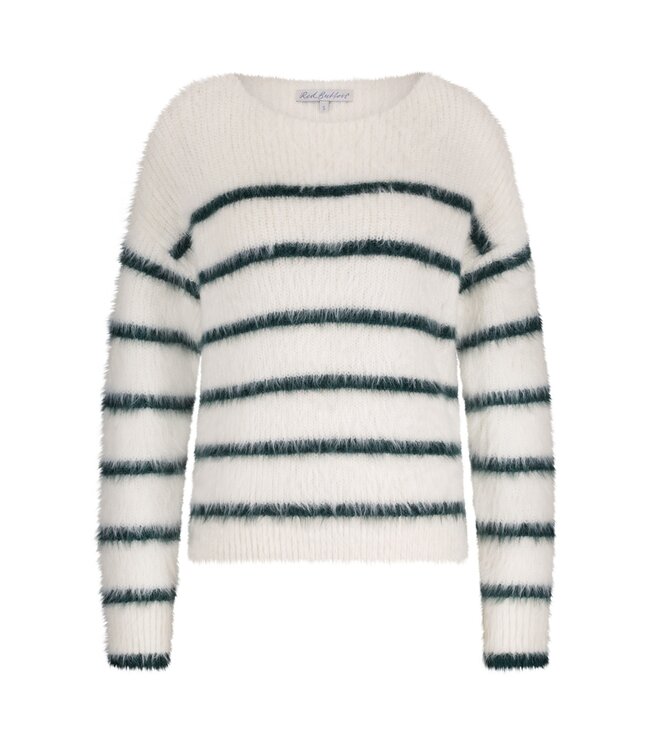 SRB4616/Ecru/Pine  Fuzzy Sweater & Stripe