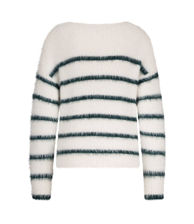 SRB4616/Ecru/Pine  Fuzzy Sweater & Stripe