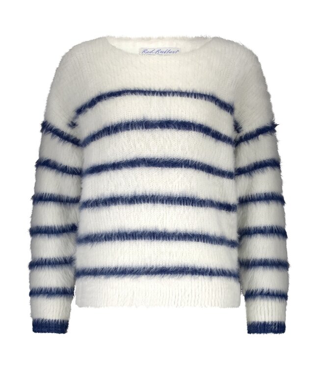 SRB4616/Ecru/Indigo  Fuzzy Sweater & Stripe