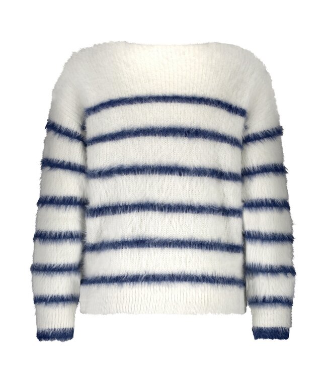 SRB4616/Ecru/Indigo  Fuzzy Sweater & Stripe