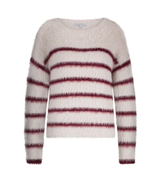 Red Button SRB4616/Cream/Ruby  Fuzzy Sweater & Stripe