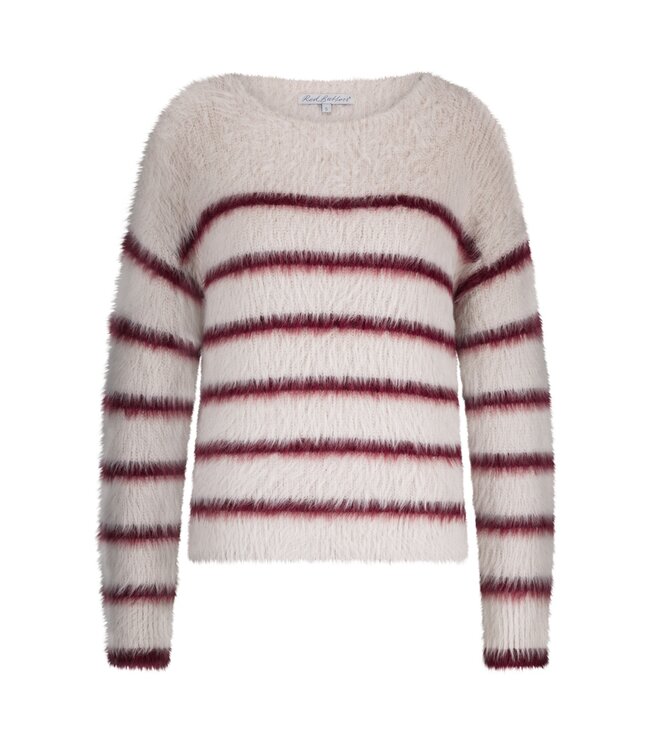 SRB4616/Cream/Ruby  Fuzzy Sweater & Stripe