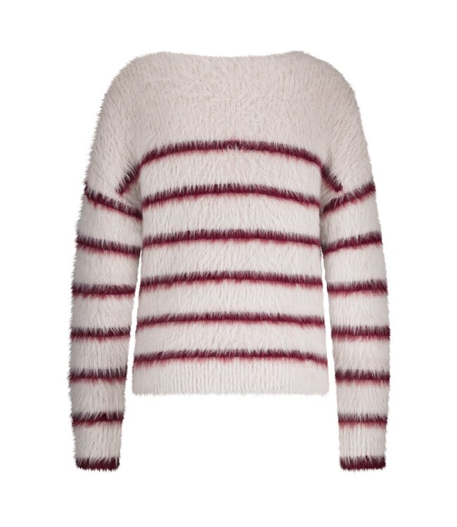 SRB4616/Cream/Ruby  Fuzzy Sweater & Stripe