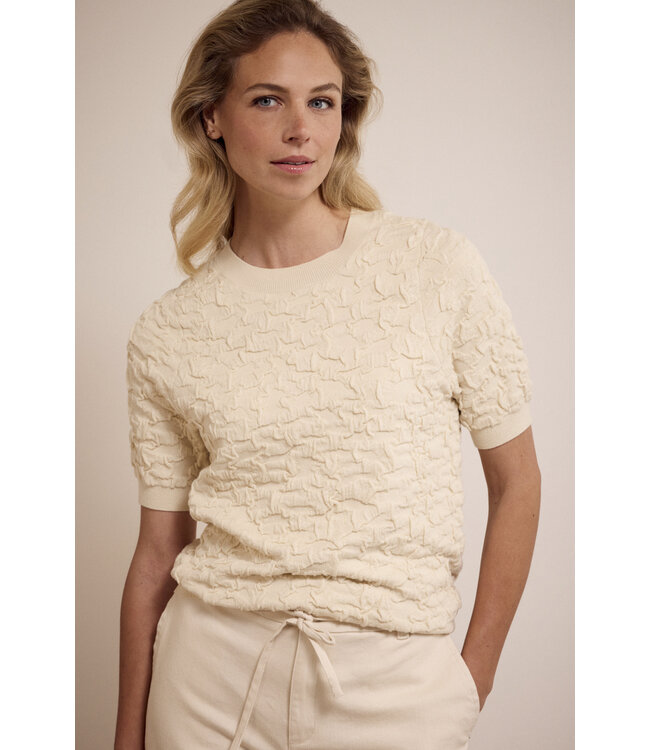 Y05-17-601/006800-Stone  Short-Sleeve 3D-Knit Jumper