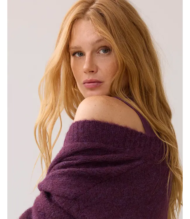 7s5844-7997/000324-WineBerry  Puff sleeve cardigan cozy melange knit