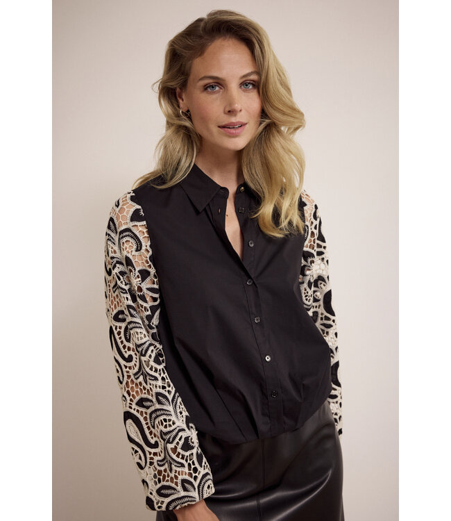 C24-17-401/009000-Black  Embroidered Sleeve Blouse