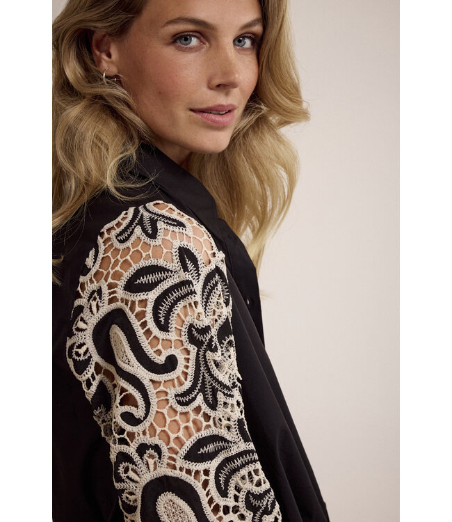 C24-17-401/009000-Black  Embroidered Sleeve Blouse