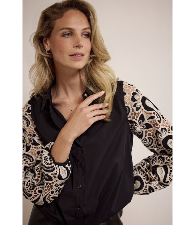 C24-17-401/009000-Black  Embroidered Sleeve Blouse
