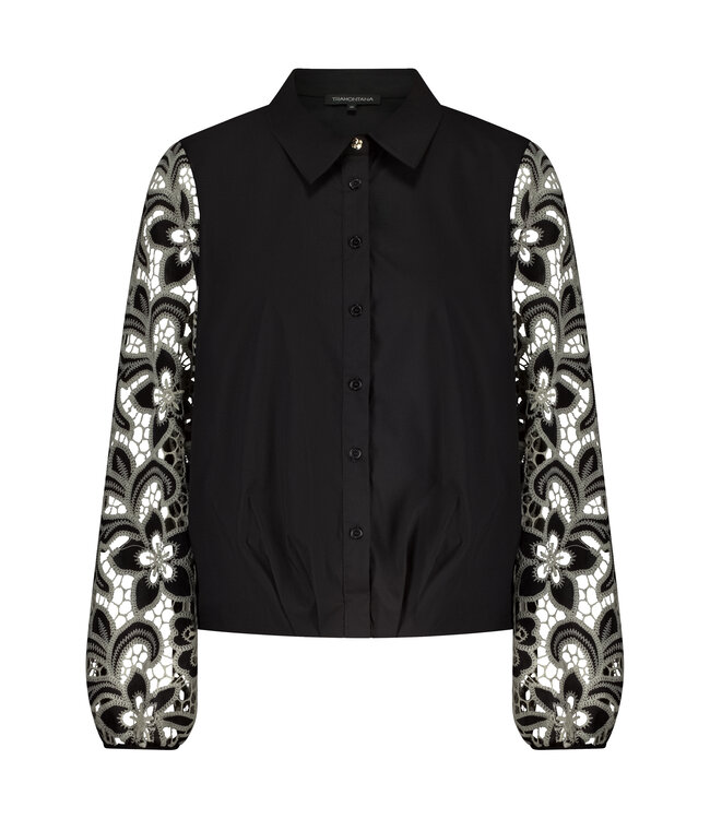 C24-17-401/009000-Black  Embroidered Sleeve Blouse