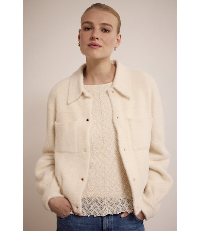 Q14-17-801/006800-Stone  Faux Fur Knitted Jacket