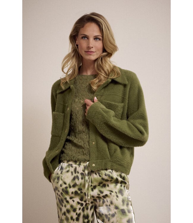Q14-17-801/006501-Moss  Faux Fur Knitted Jacket