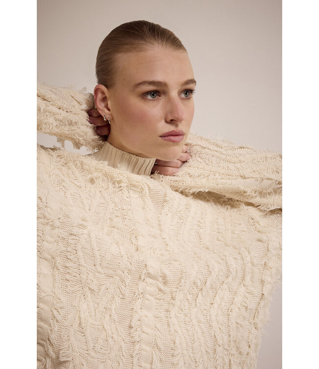 Y10-17-601/006800-Stone  Fringe Knit Jumper