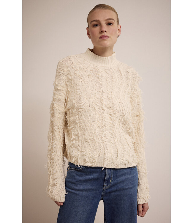 Y10-17-601/006800-Stone  Fringe Knit Jumper