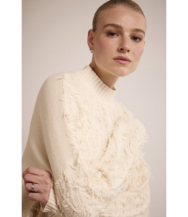 Y10-17-601/006800-Stone  Fringe Knit Jumper