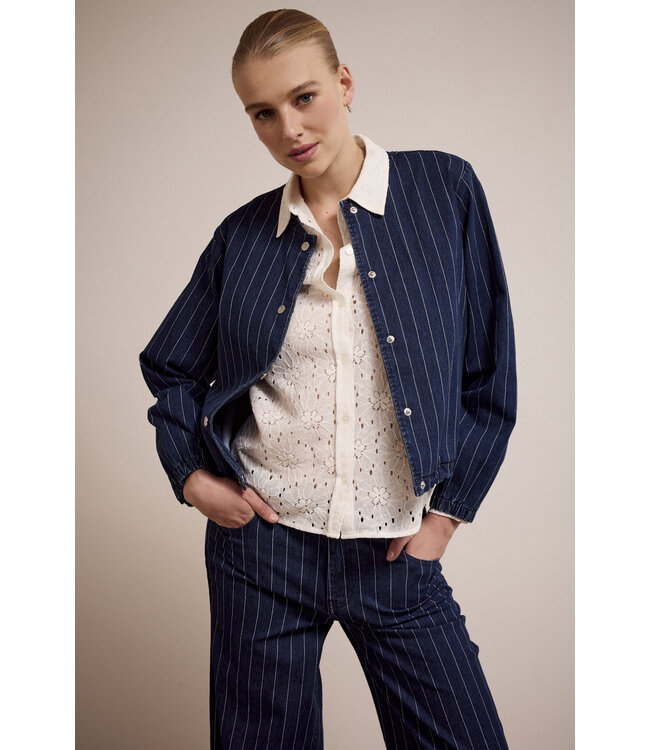C08-17-802/005033-DarkBlueDenim  Pinstriped Denim Bomber Jacket