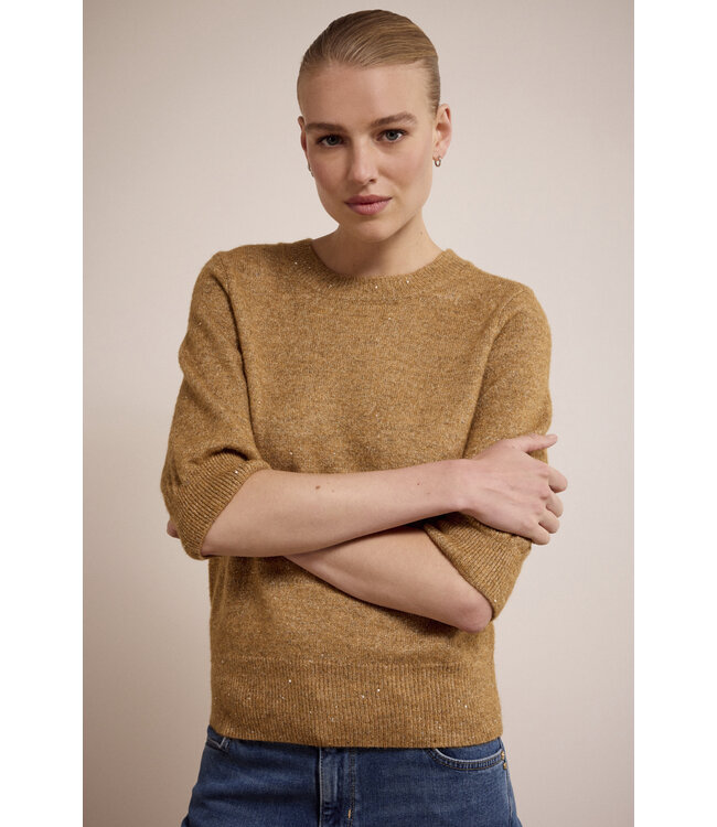 O02-17-601/002801-CamelMelange  Short-Sleeve Sequin Jumper