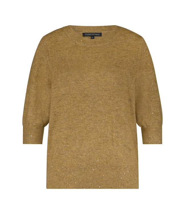 O02-17-601/002801-CamelMelange  Short-Sleeve Sequin Jumper