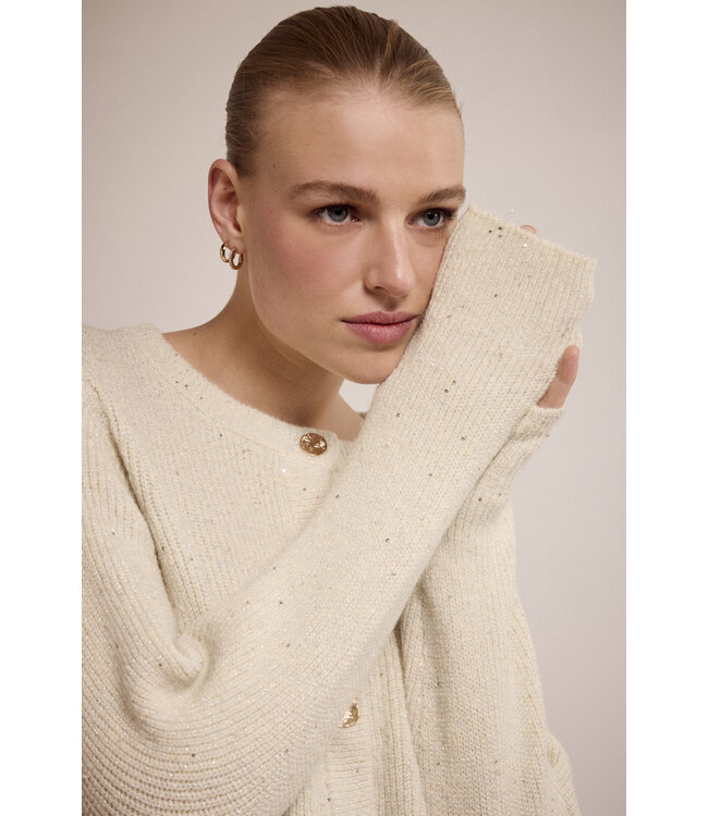 O02-17-701/006801-StoneMelange  Sequin Cardigan