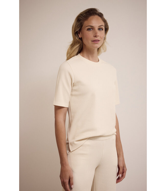 E01-17-401/006800-Stone  Structured Short-Sleeve Top