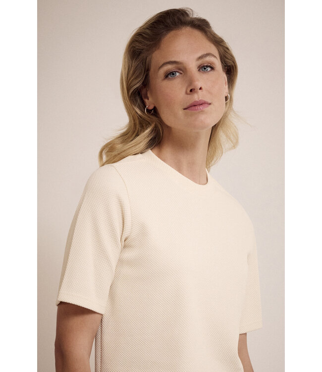 E01-17-401/006800-Stone  Structured Short-Sleeve Top