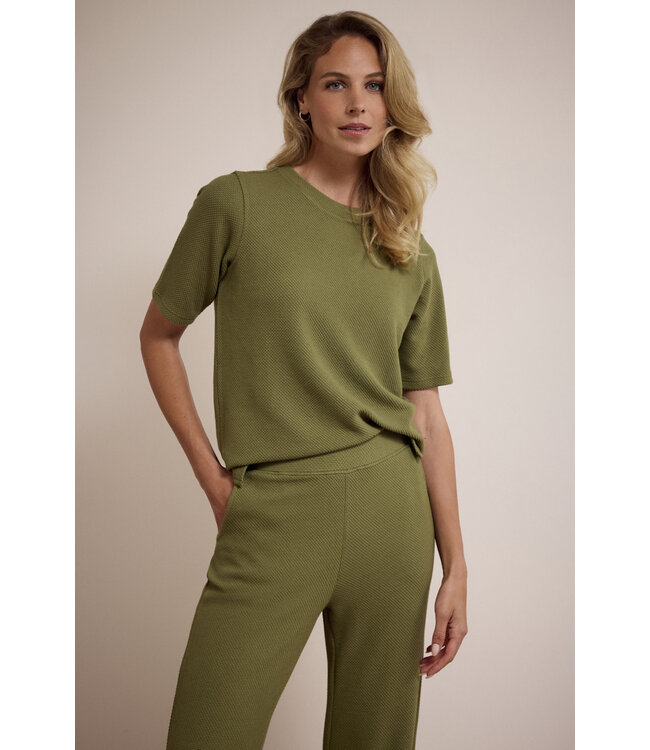E01-17-401/006501-Moss  Structured Short-Sleeve Top