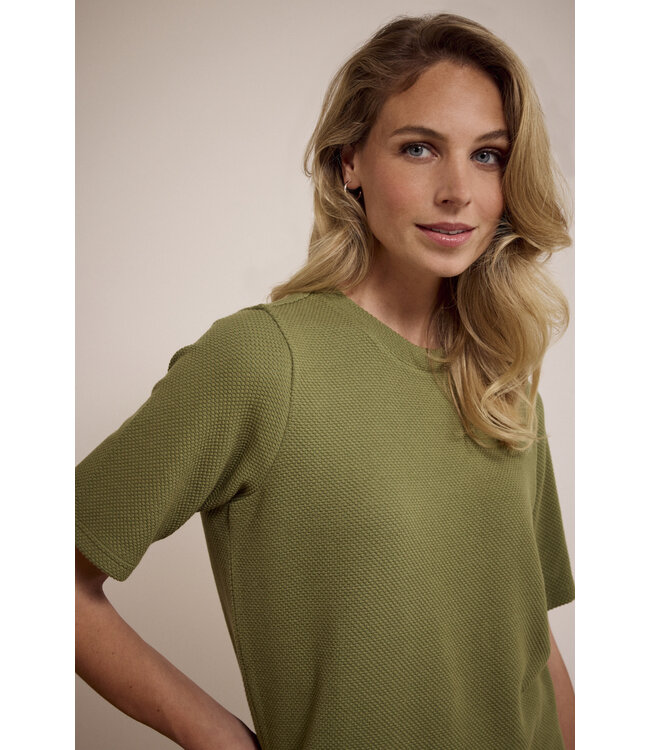 E01-17-401/006501-Moss  Structured Short-Sleeve Top