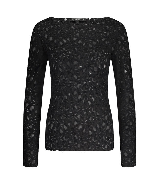 C42-17-401/009000-Black  Brushed Stretch Lace Top