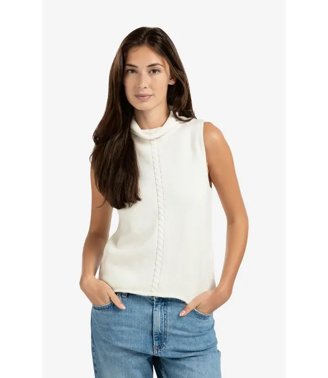 01-000492-509/99015  Sleeveless sweater with high neck and cable detail