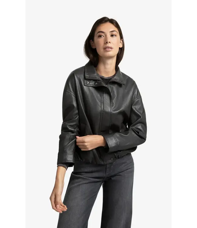 02-009060-509/99029  Short faux leather jacket with elastic hem