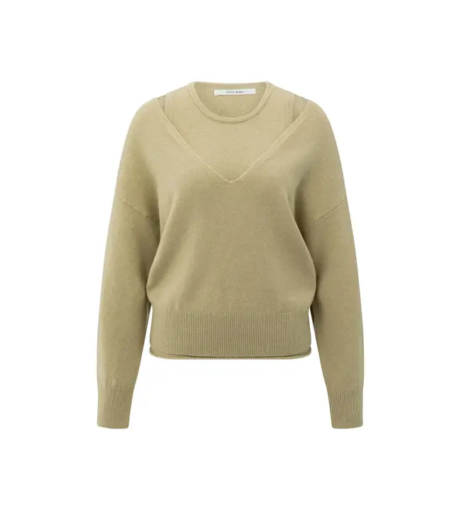 01-000381-509/505222  Knitted sweater with deep V-neck and layered top