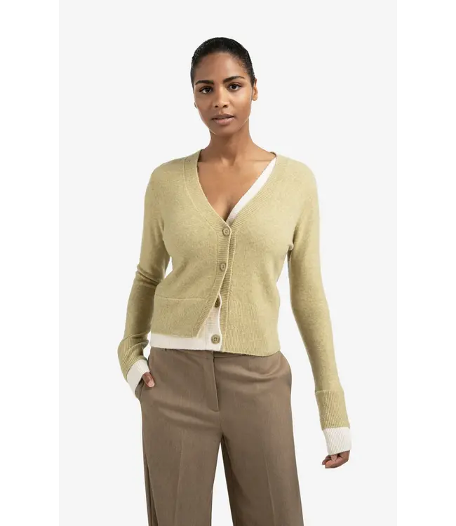 01-010118-509/505222  Cardigan with contrast details and V-neck