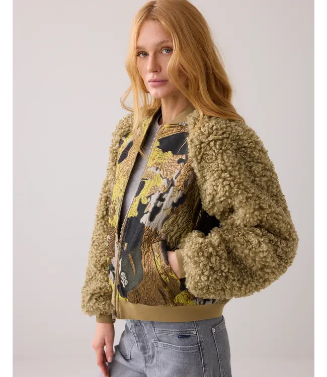 1s1204-12298/000616-GreenLentil  Jacket bomber Jacuard teddy mix