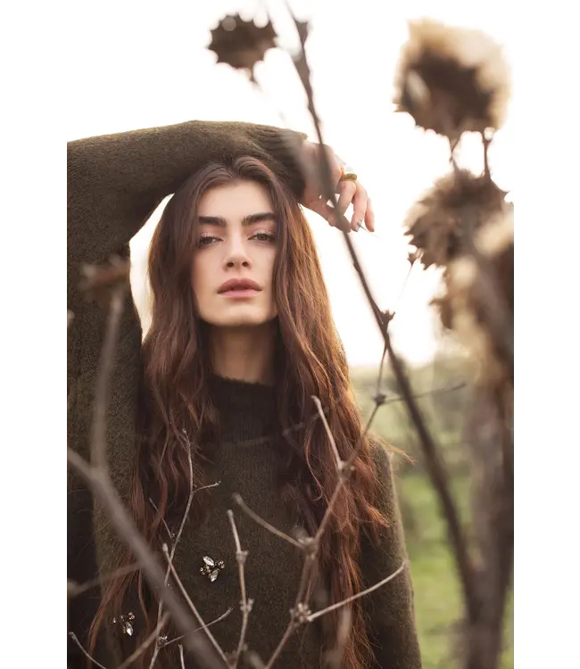 7s7944-7997/000655-DarkCamo  Embellished sweater cozy melange knit