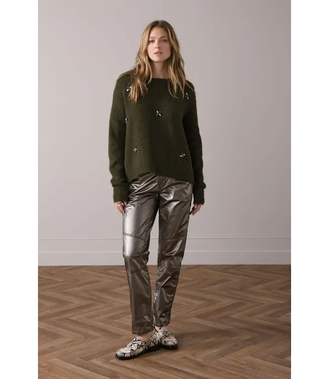 7s7944-7997/000655-DarkCamo  Embellished sweater cozy melange knit